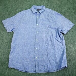 Charles‎ Tyrwhitt Shirt Mens Extra Large Blue 100% Linen Classic Fit Button Up